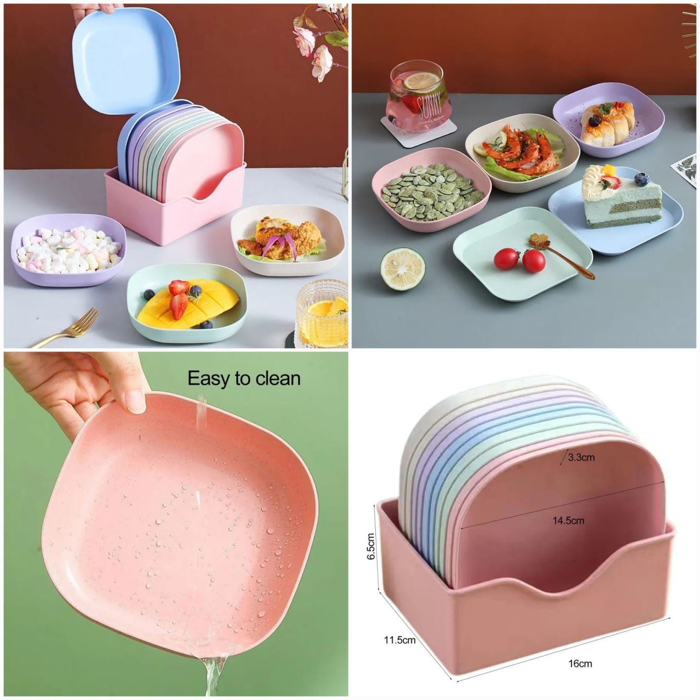 10 Pcs Plates Set with Holder – Durable Kitchen & Dining Plates