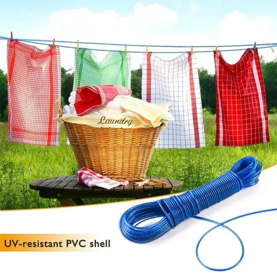 20 Meters Strong Wet Cloth Laundry Rope Coated Metal Cloth Drying Wire Portable Drying Rope Wet Cloth Laundry Rope PVC Coated - Leyloo.pk