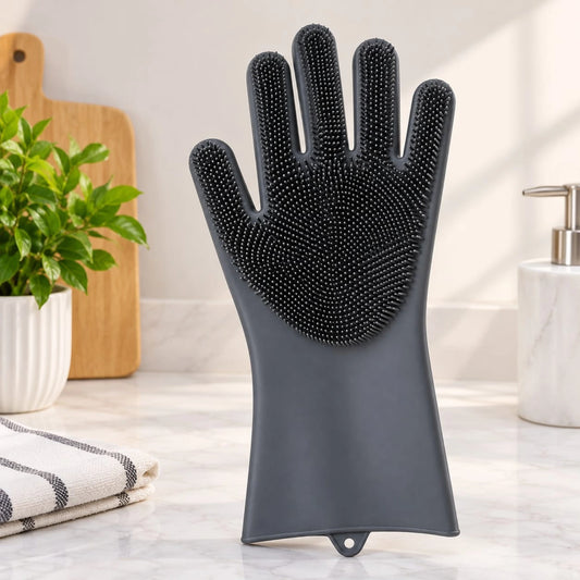 Gloves For Kitchen Magic Reusable Silicone Gloves with Wash Scrubber