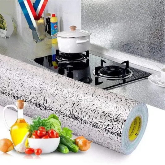 Silver Foil Kitchen Sticker – Waterproof & Oil-Proof Aluminum Self-Adhesive Wallpaper for Stove, Cabinets & Walls - Leyloo.pk