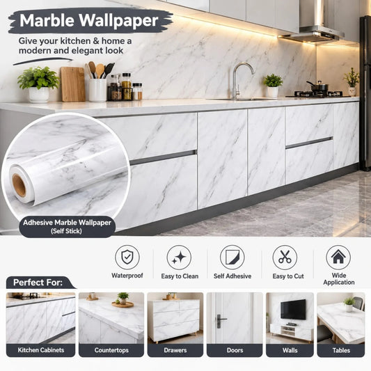 Self Adhesive Marble Sheet | Waterproof Heat-Resistant Kitchen Wallpaper