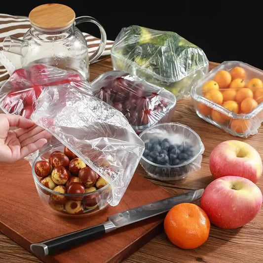100 Pcs Reusable Elastic Food Storage Covers Disposable Cling Film Cover Household Refrigerator Food Fruit Preservation - Leyloo.pk