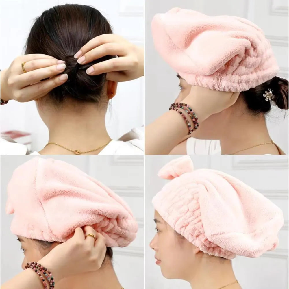 Quick Dry Bath Hair Drying Towel Head Wrap Hat Super Absorbent Shower Cap Hair Drying Towel Head Wrap Hat Super Absorbent Shower Cap For Women And For Girls - Leyloo.pk