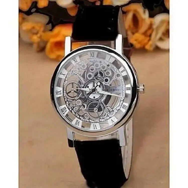 Pack of 2 Skeleton Double Sided Glass Transparent Watches For Mens Quartz Movement Stainless Steel For Professional and Casual Use Analog Watch - Leyloo.pk