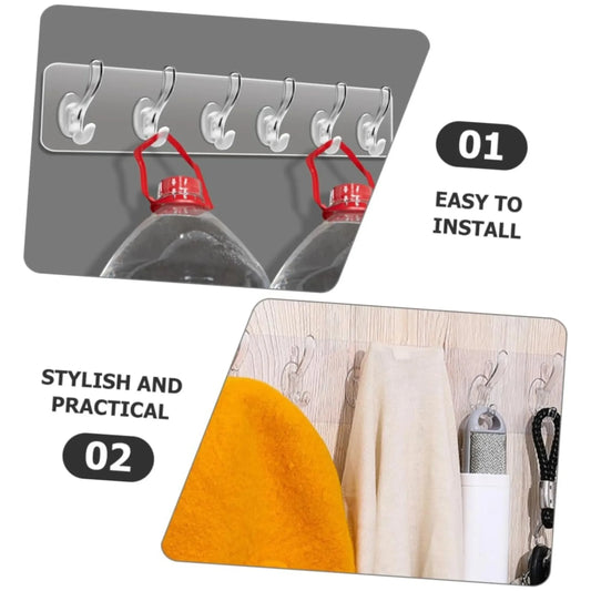 Transparent Wall Hook Organize Your Kitchen or Bathroom 3/6 Row Hook - Leyloo.pk