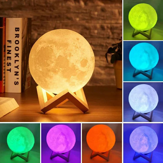 (NW000280) LED Moon Ball Lamp - 3D Printed Lunar Lamp Colorful Night Light for Kids -