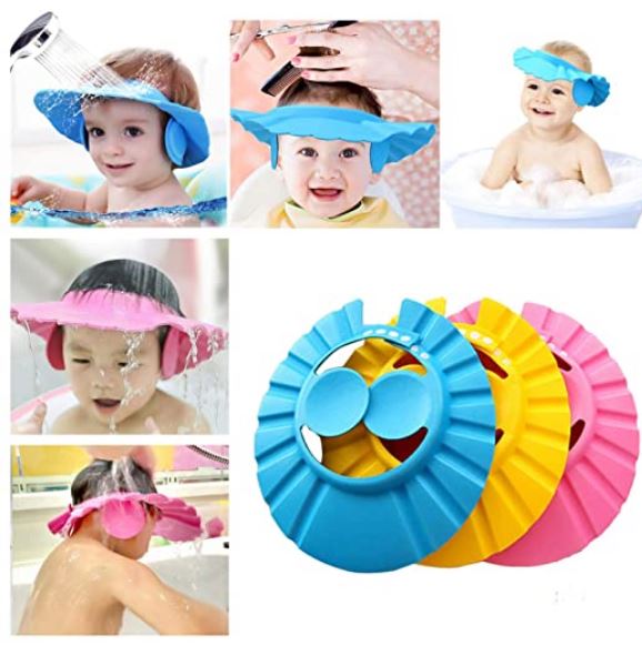 (NW000193) Adjustable Baby Shower Cap - Kids Water Shower Cap with Earpiece Covering and Shopper Packing (Mix/Random color)