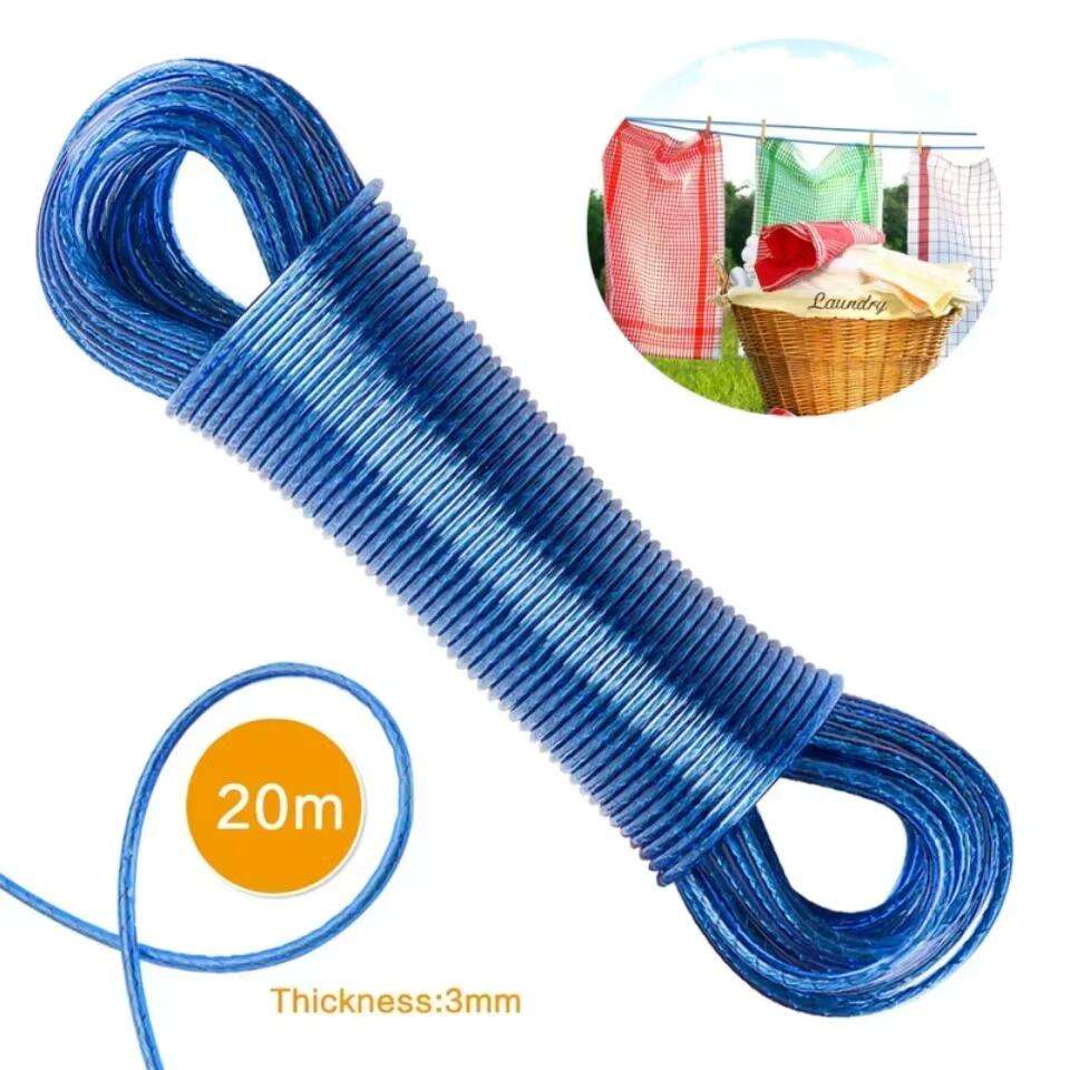 20 Meters Strong Wet Cloth Laundry Rope Coated Metal Cloth Drying Wire Portable Drying Rope Wet Cloth Laundry Rope PVC Coated