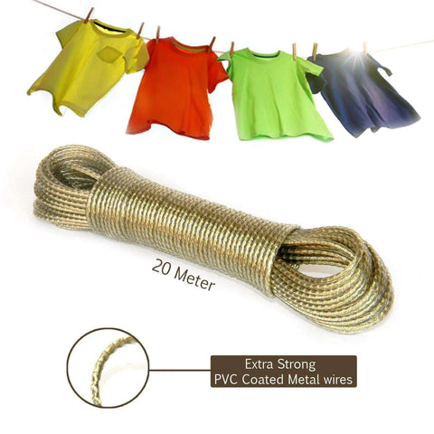 20 Meters Strong Wet Cloth Laundry Rope Coated Metal Cloth Drying Wire Portable Drying Rope Wet Cloth Laundry Rope PVC Coated