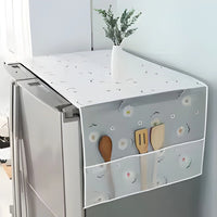 Fridge Dust Cover with Storage Bags – Washable Printed Refrigerator Top Cover Multi-Purpose Kitchen Organizer