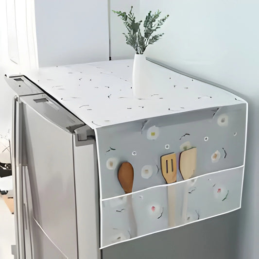 Fridge Dust Cover with Storage Bags – Washable Printed Refrigerator Top Cover Multi-Purpose Kitchen Organizer