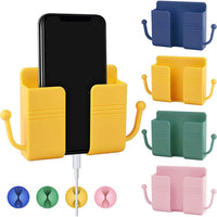 Wall-Mount Mobile Phone Charging Holder with Side Hooks & Cable Organizer