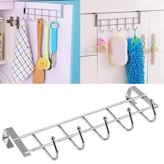 Kitchen Cabinet Door Hooks Multifunctional Hat Bag Towel Hanger Over The Door Hooks For Hanging Rack Bathroom Organizer 5 Hooks