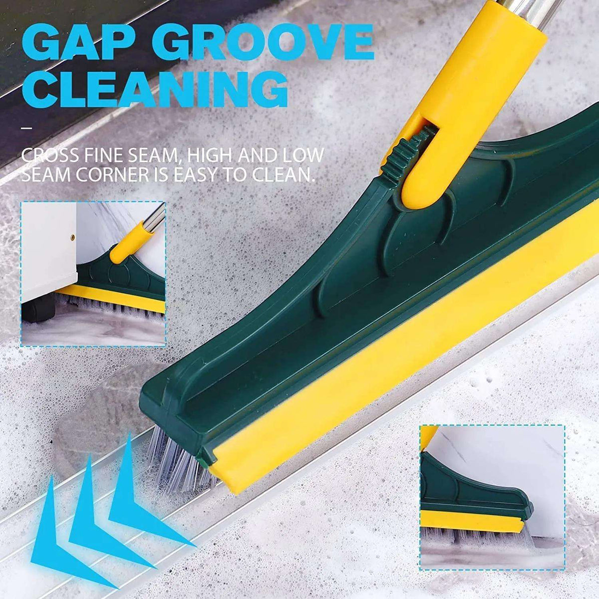 2 in 1 Floor Scrub Brush, V-Shaped Floor Scrub Brush With Long Handle, Bathroom Shower Cleaning Brush Magic Broom Brush 120° Rotating Removable Brush Head For Bathroom, Tiles, Removable Wiper For Rooms & Windows | Bathroom Shower Crevice Cleaning Brush