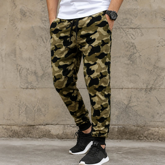 Men's Slim-Fit Camouflage Joggers – Lightweight Fleece Sweatpants with Elastic Waist & Cuffed Ankles