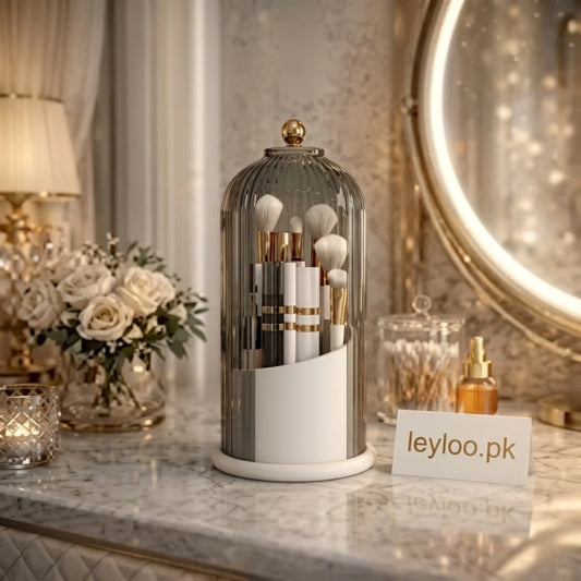 360° Rotating Makeup Brush Holder with Lid | Lipstick, Eyebrow & Cosmetic Organizer – Leyloo.pk