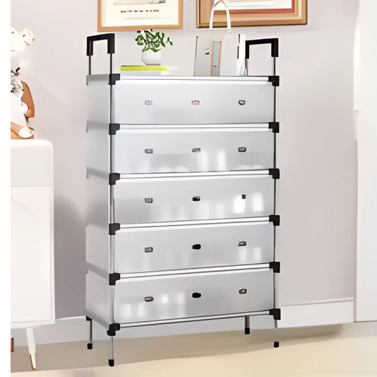 Modern 5 Drawer Storage Organizer Cabinet – Stackable Plastic Dresser with Metal Frame, Space-Saving Storage Unit for Bedroom, Living Room & Office