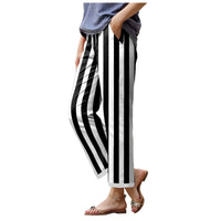 Women's Black & White Striped Wide Leg Lounge Pants – Soft Relaxed Fit Pajama Trousers