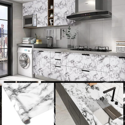 Self Adhesive White Marble Sheet Sticker For Kitchen, Cupboard, Wall – Anti Oil And Heat Resistant Wallpaper (60 x 200 cm)