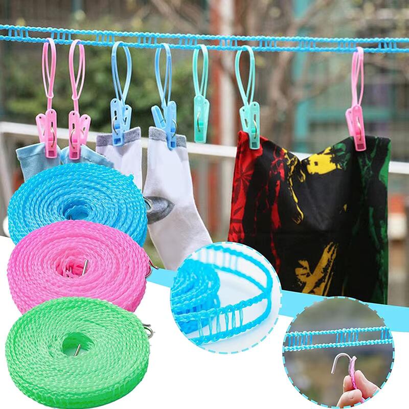 Plastic Cloth Hanging Rope Clothesline - 5 Meters Clothesline Clothes Drying Rope Portable Travel Clothesline Adjustable for Indoor Outdoor Laundry Clothesline