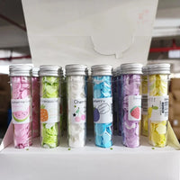 Portable Fruit-Scented Petal Soap Sheets – Heart-Shaped Mini Travel Soap Flakes in Decorative Tubes for Camping, Hiking, and Outdoor Hygiene