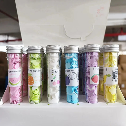 Portable Fruit-Scented Petal Soap Sheets – Heart-Shaped Mini Travel Soap Flakes in Decorative Tubes for Camping, Hiking, and Outdoor Hygiene