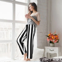 Women's Black & White Striped Wide Leg Lounge Pants – Soft Relaxed Fit Pajama Trousers