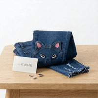 Cute Cat Knee Patch Skinny Jeans for Girls – Stretch Denim Casual Pants