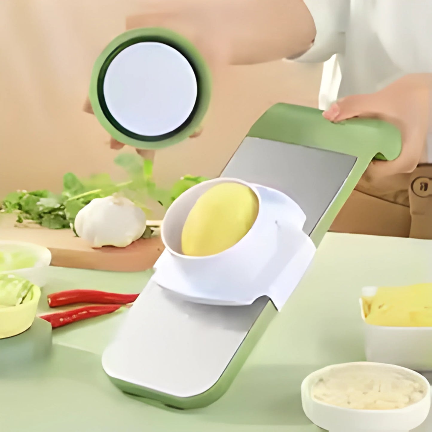 Multi-Functional Vegetable Slicer & Mandoline Grater with Interchangeable Stainless Steel Blades