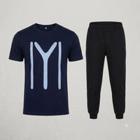 Men’s Black Graphic T-Shirt & Jogger Set – Casual Tracksuit