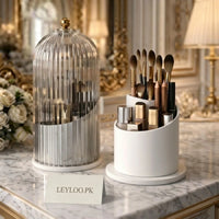 360° Rotating Makeup Brush Holder with Lid | Lipstick, Eyebrow & Cosmetic Organizer – Leyloo.pk
