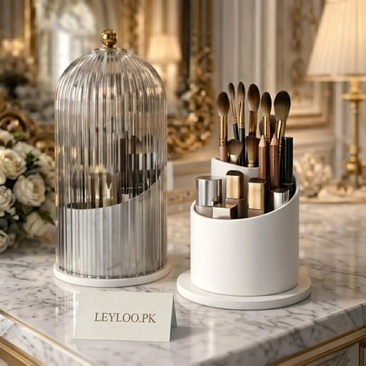 360° Rotating Makeup Brush Holder with Lid | Lipstick, Eyebrow & Cosmetic Organizer – Leyloo.pk