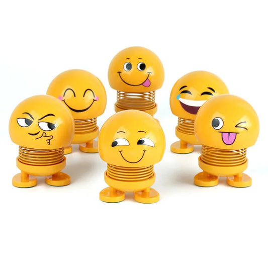 Mini Smiling Face Spring Doll Set – Emoji Bobble Head Desk Toy (6 PCS)