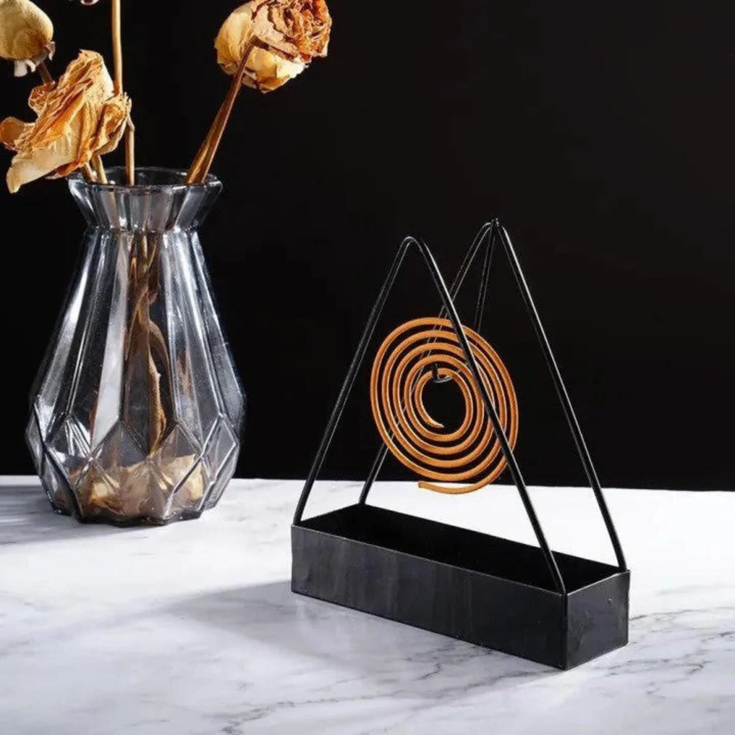 Triangle Mosquito Coil Holder – Modern Metal Insect Repellent Stand with Ash Tray for Home & Outdoor Use
