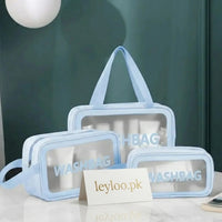 Set of 3 Portable Cosmetic Waterproof Bags – Large Capacity Transparent PVC Makeup Storage Handbags | Travel Toiletry Organizer for Women