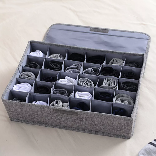 Socks Organizer | Drawer Organizer Divider Underwear Organizer, 24 Cell Collapsible Closet Cabinet Organizer Underwear Storage Boxes (Grey color)