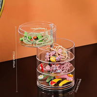360° Rotatable Jewelry & Makeup Organizer – Stylish Clear Plastic Storage Box with Black Accents - Leyloo.pk