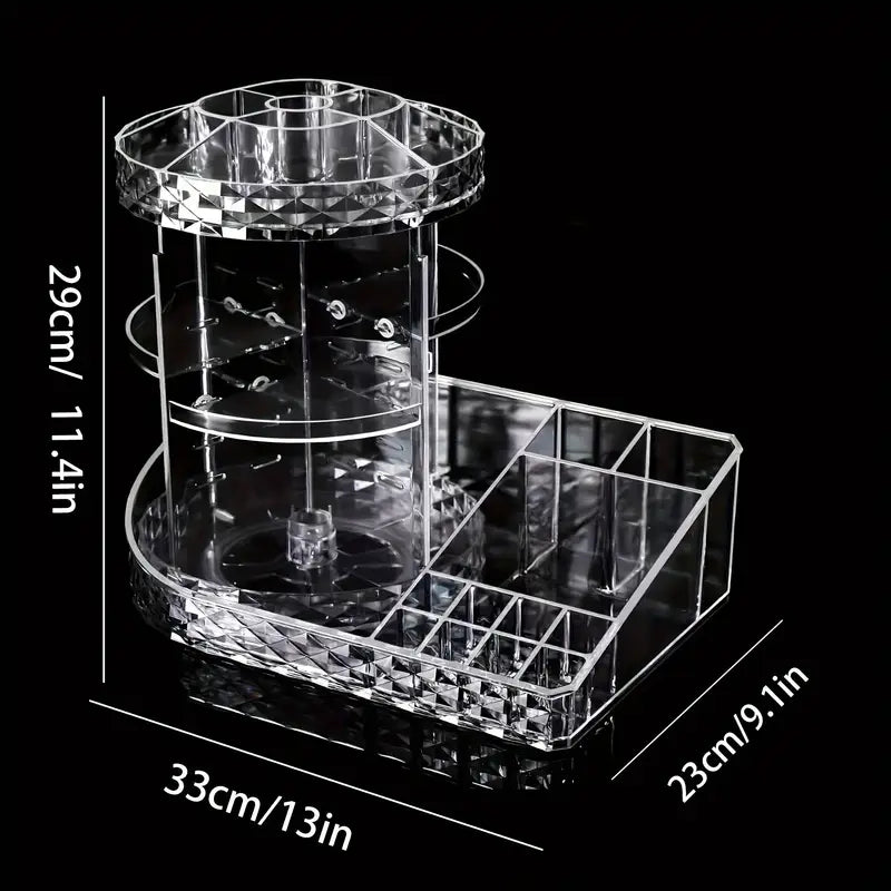 360-Degree Rotating Acrylic Makeup Organizer - Adjustable Cosmetic Storage for Perfume, Skincare & Jewelry - Leyloo.pk