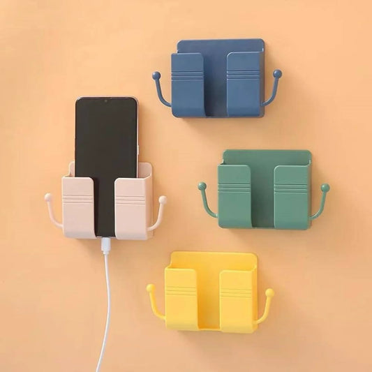 Wall-Mount Mobile Phone Charging Holder with Side Hooks & Cable Organizer