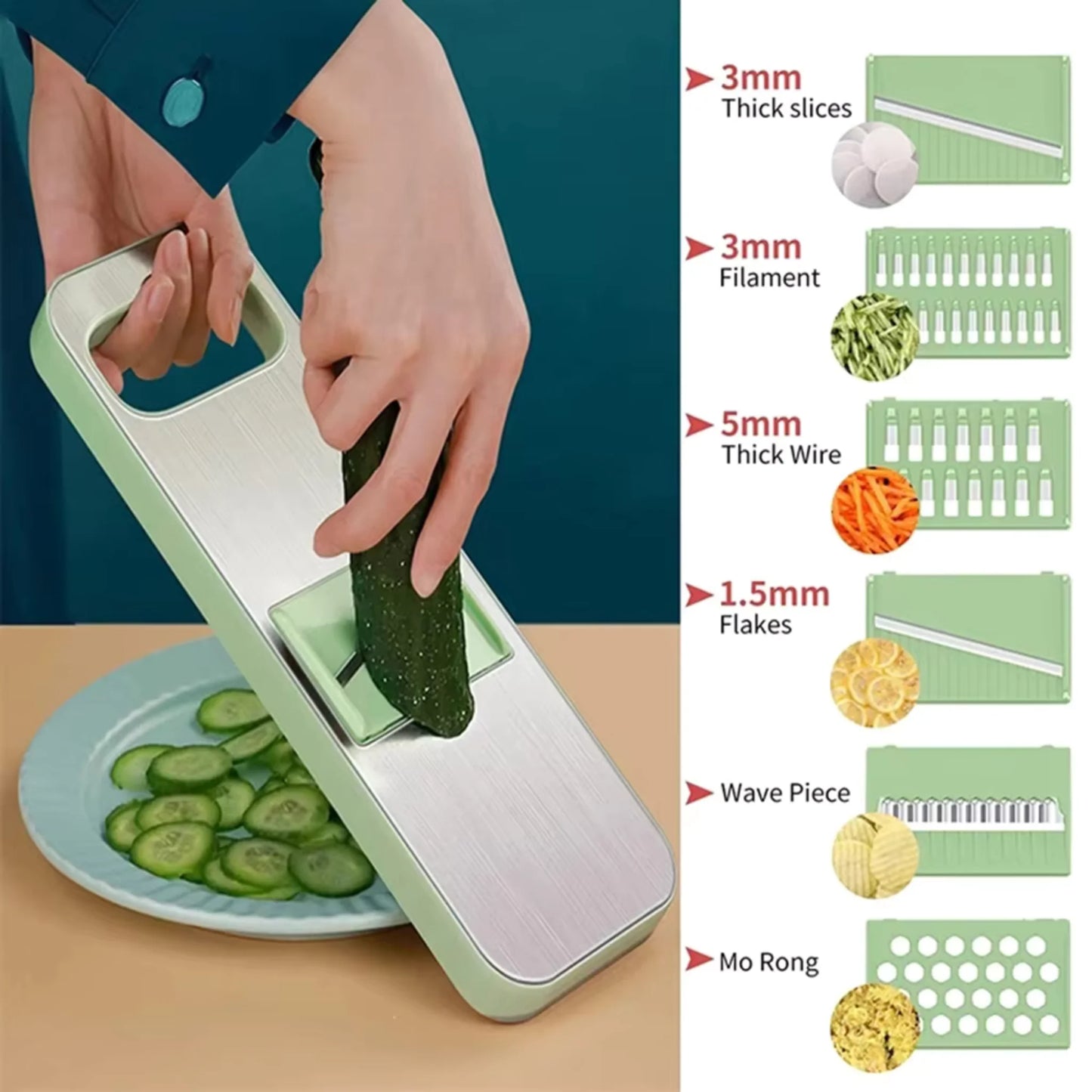 Multi-Functional Vegetable Slicer & Mandoline Grater with Interchangeable Stainless Steel Blades