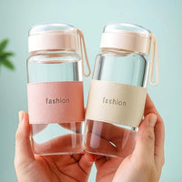 400ml Aesthetic Borosilicate Glass Water Bottle with Protective Leather Sleeve & Portable Strap