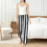 Women's Black & White Striped Wide Leg Lounge Pants – Soft Relaxed Fit Pajama Trousers