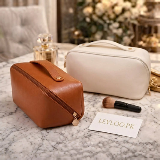 Luxury PU Leather Makeup Organizer Bag – Portable Cosmetic Travel Storage Case