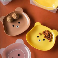 Cute Bear Shape Plates with Stand – 8 Pcs Reusable Kids Snack & Fruit Plates