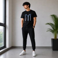 Men’s Black Graphic T-Shirt & Jogger Set – Casual Tracksuit