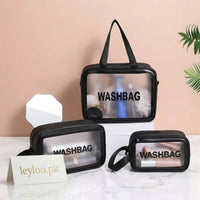 Set of 3 Portable Cosmetic Waterproof Bags – Large Capacity Transparent PVC Makeup Storage Handbags | Travel Toiletry Organizer for Women