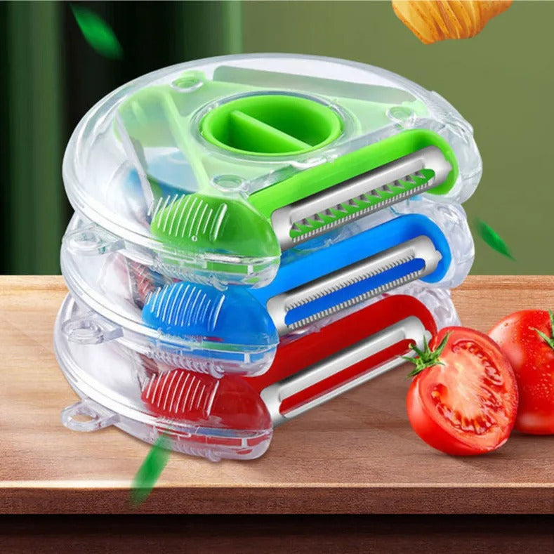 (NW000192) 3 In 1 Trio Vegetable Fruit Peeler Slicer Stainless Steel Rotary Multifunctional Random Color