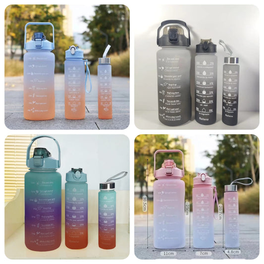 3pcs Gradient Water Bottle Set, Leakproof, BPA-Free PC Material, Hand Wash Only, with Ideal for Travel, Sports, Office & School - Leyloo.pk