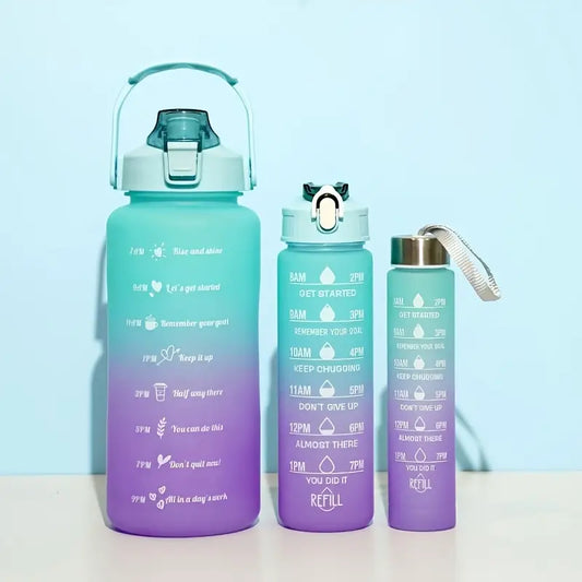 3pcs Gradient Water Bottle Set, Leakproof, BPA-Free PC Material, Hand Wash Only, with Ideal for Travel, Sports, Office & School - Leyloo.pk