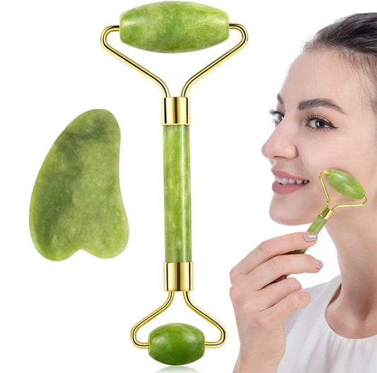 Flawless Jade Roller With Guasha (Marble Stone) Stimulates healthier skin - Leyloo.pk